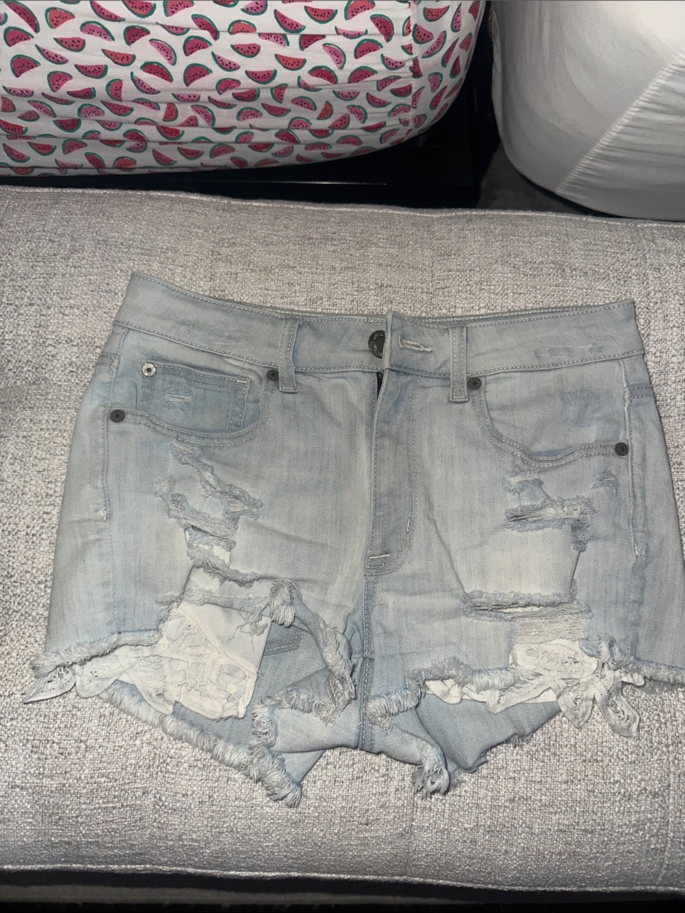 American Eagle Outfitters Light Blue Distressed Denim Jean Shorts